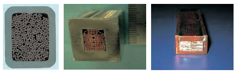 各種の大型超伝導導体(左）強制冷却ケーブル･イン･コンジット方式NbTi導体(中）間接冷却方式Nb3Sn導体(右）間接冷却方式酸化物系高温超伝導導体